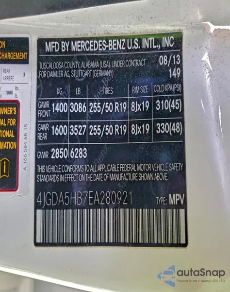 2014 Mercedes-Benz Ml 350 4Matic z USA, uszkodzony, nr VIN 4JGDA5HB7EA280921